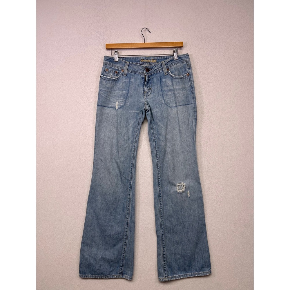 Y2K Grunge American Eagle Women 4 Blue Distressed Boy Fit Flare Jeans